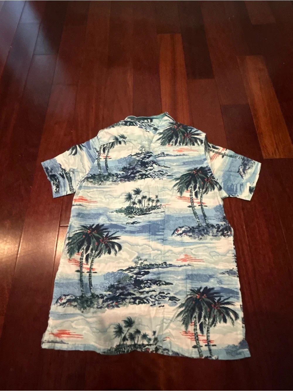 GAP Boys Blue & White Palm Print Short-Sleeve Button-Down Camp Shirt Hawaiian